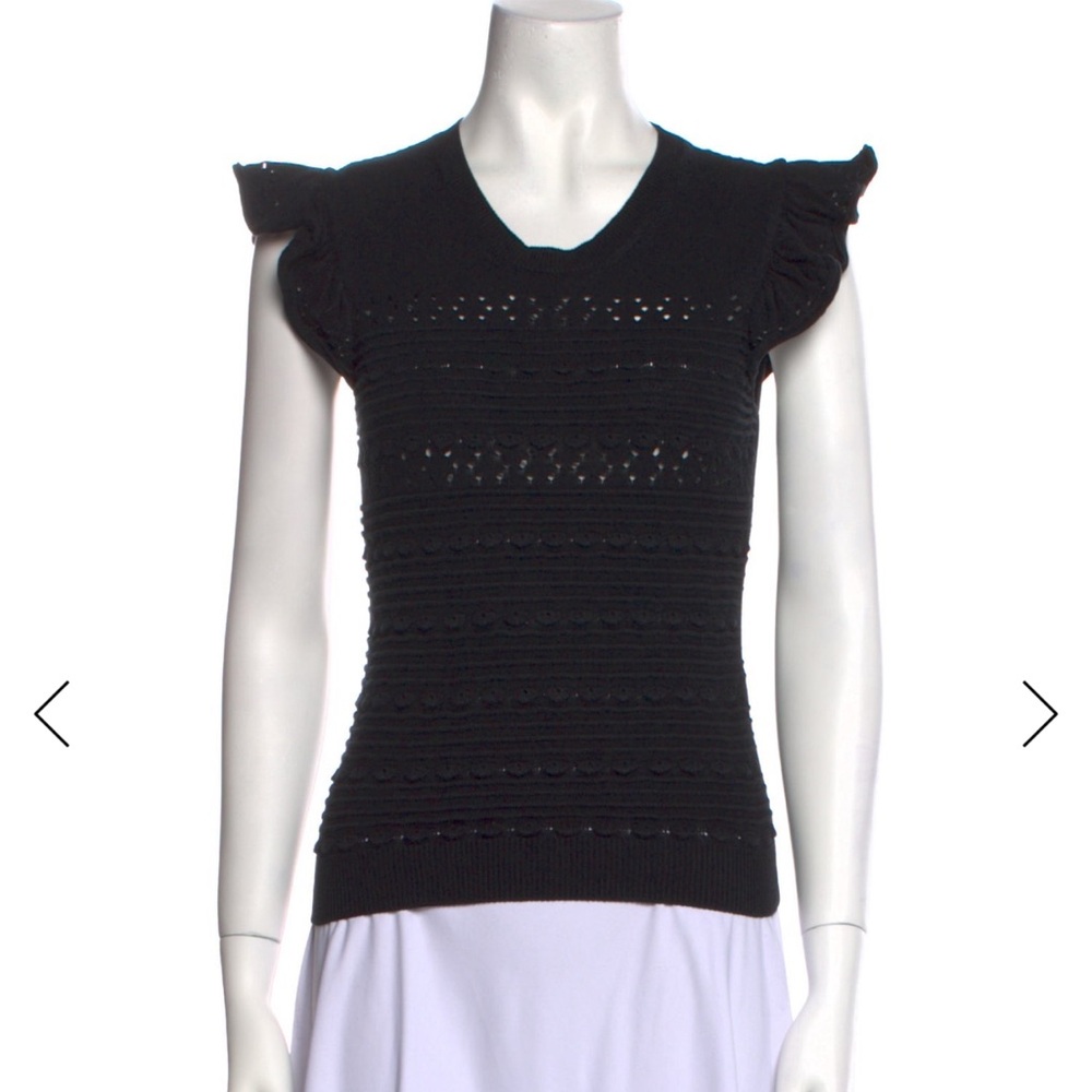 RED Valentino Black Textured Ruffle Top